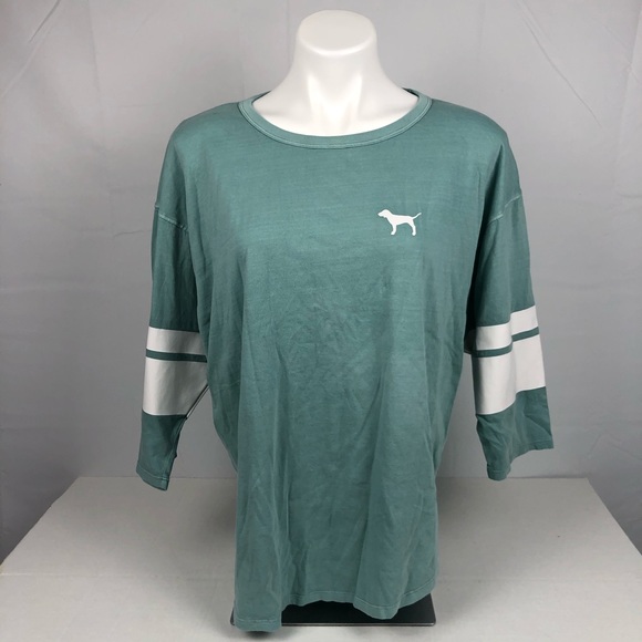 PINK Victoria's Secret Tops - PINK Mint Green & White Long Sleeve Striped Design